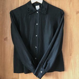 Vintage Puma Black Satin Viennese Blouse Romantic Goth 42/L